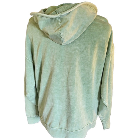 Gilded Intent Mineral Wash Green Distressed Cut Lightweight Hoodie in M ~Worn 1x - Picture 5 of 6